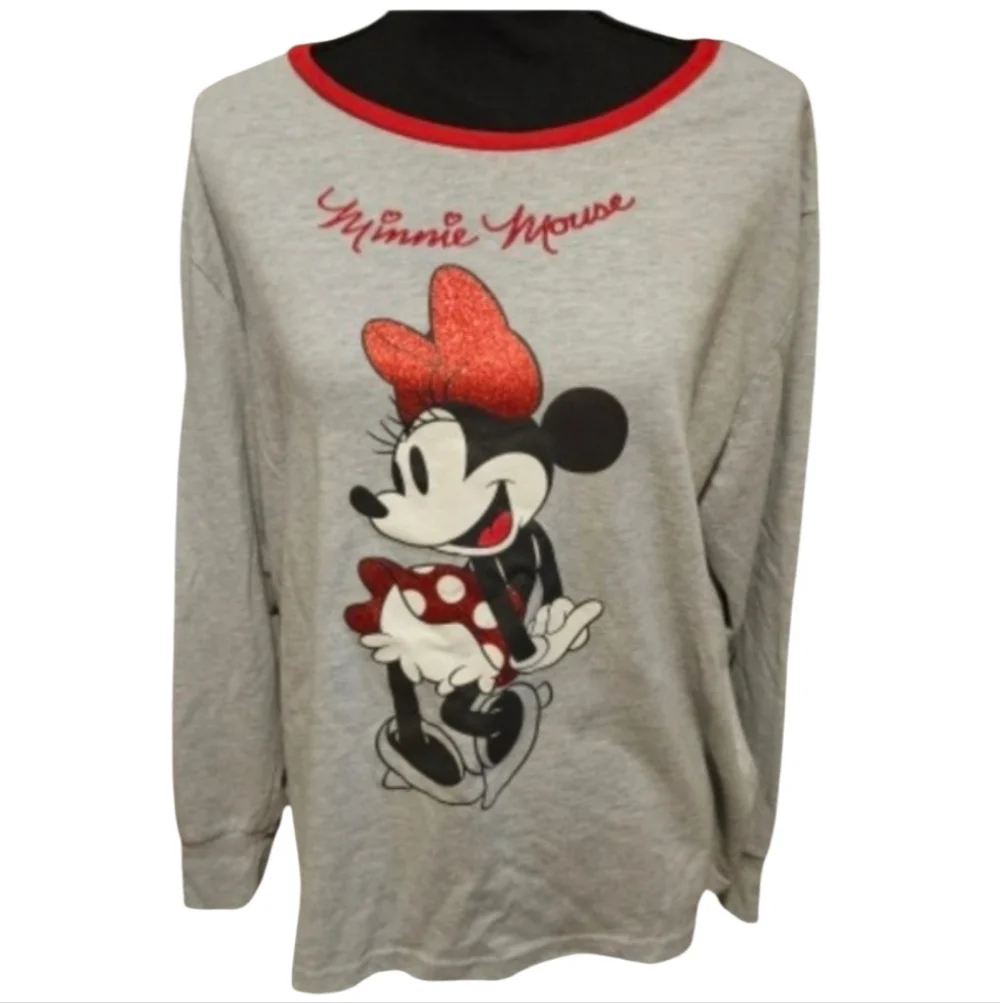 Disney Minnie Mouse Gray Theme Park Long Sleeve Tee Sz Lg
